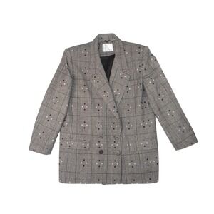 Vintage HBS LTD Trendy Plaid Double Breasted Blazer Jacket Gray Black White